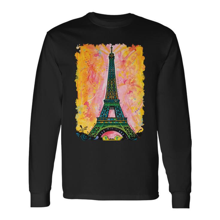 Paris France Colorful Eiffel Tower Long Sleeve T-Shirt