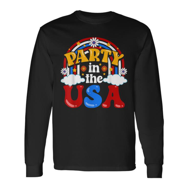 Party In The Usa Vintage Daisy Flowers 4Th Of July Patriotic Long Sleeve T-Shirt