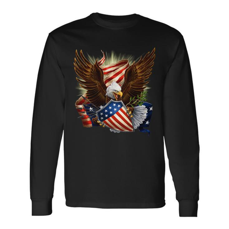 Patriot Eagle American Shield Tshirt Long Sleeve T-Shirt