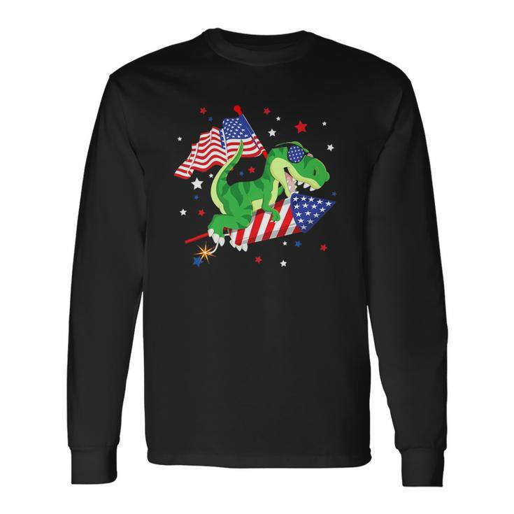Patriotic Dinosaur Fireworks &8211 Usa American Flag 4Th Of July Long Sleeve T-Shirt T-Shirt