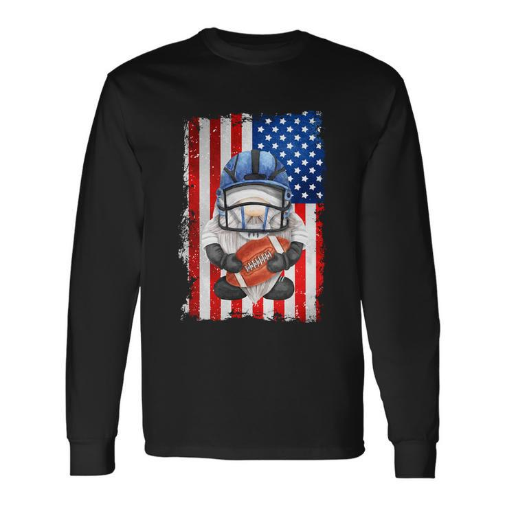 Patriotic Football Dad With Gnome And American Flag Long Sleeve T-Shirt
