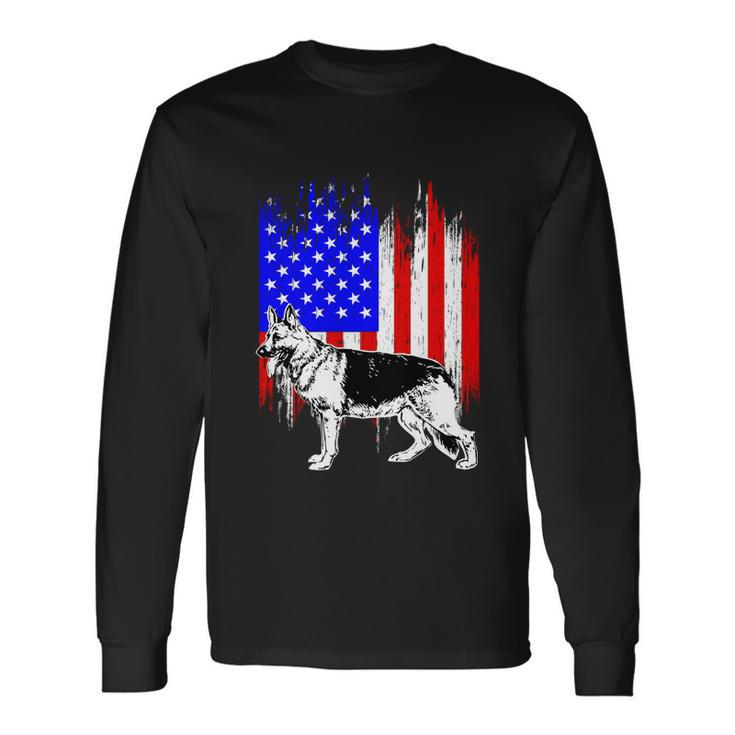 Patriotic German Shepherd American Flag Dog Lover Long Sleeve T-Shirt