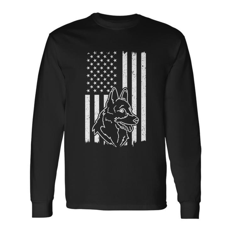 Patriotic German Shepherd American Flag Dog Lover Long Sleeve T-Shirt