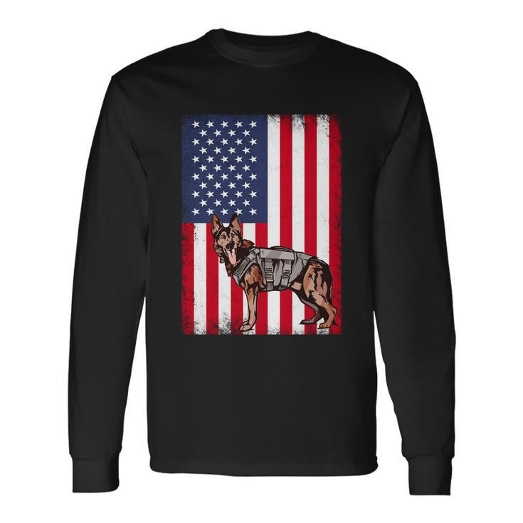 Patriotic German Shepherd American Flag Grunge Dog Lover Long Sleeve T-Shirt