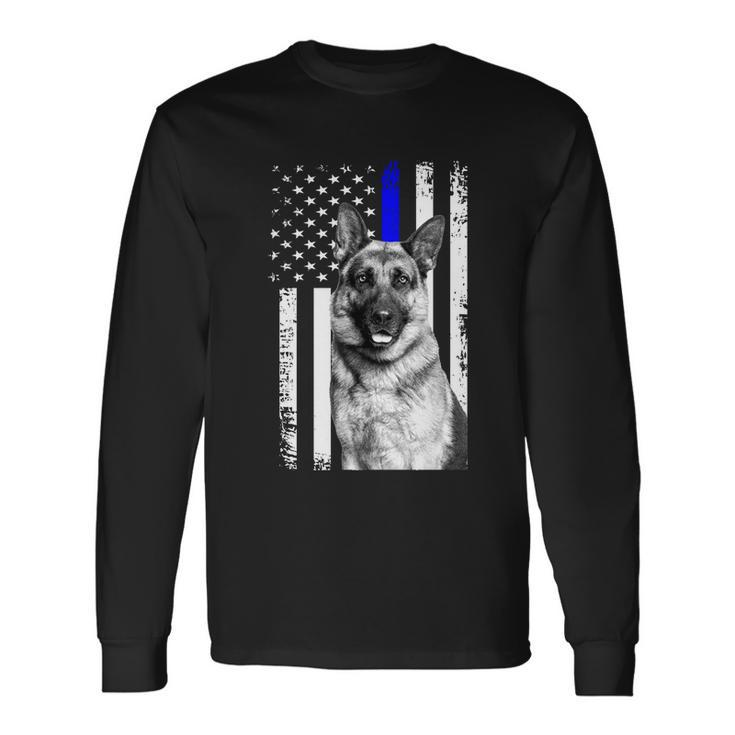 Patriotic German Shepherd Dog American Flag Thin Blue Line Long Sleeve T-Shirt