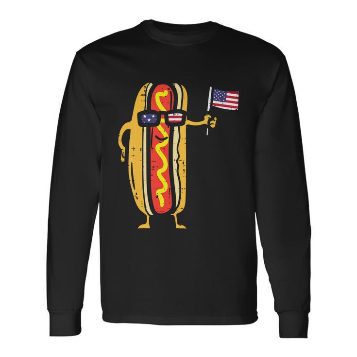 Patriotic Hot Dog American Flag Usa 4Th Of July Fourth Long Sleeve T-Shirt Gifts ideas