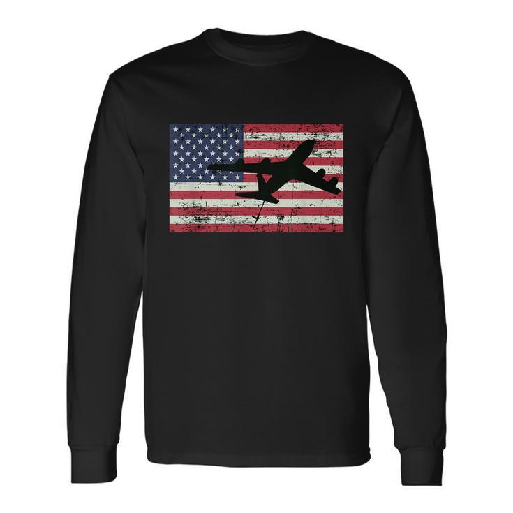 Patriotic Kc135 Stratotanker Jet American Flag Long Sleeve T-Shirt