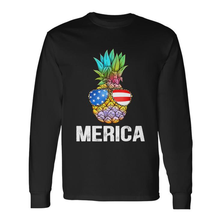 Patriotic Pineapple 4Th Of July America Usa Flag Long Sleeve T-Shirt