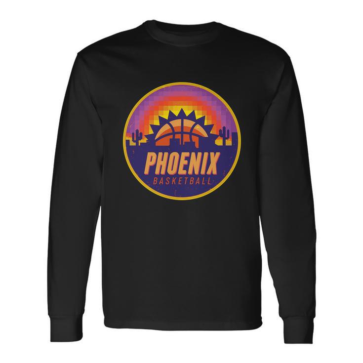 Phoenix Basketball Retro Logo Pixel Sunset Long Sleeve T-Shirt