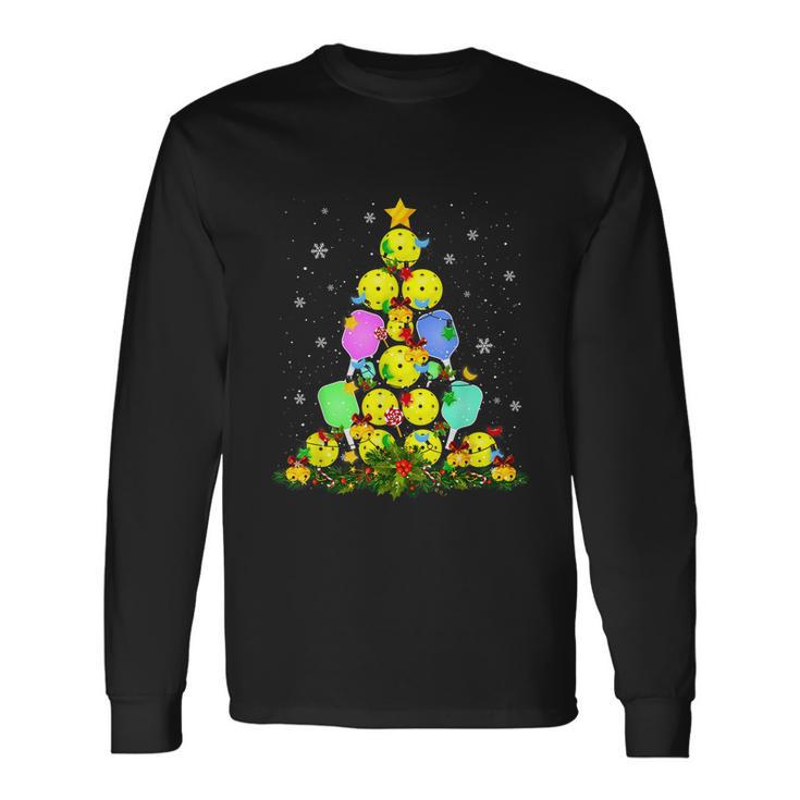 Pickleball Christmas Tree Santa Pickleball Xmas Lights Long Sleeve T-Shirt