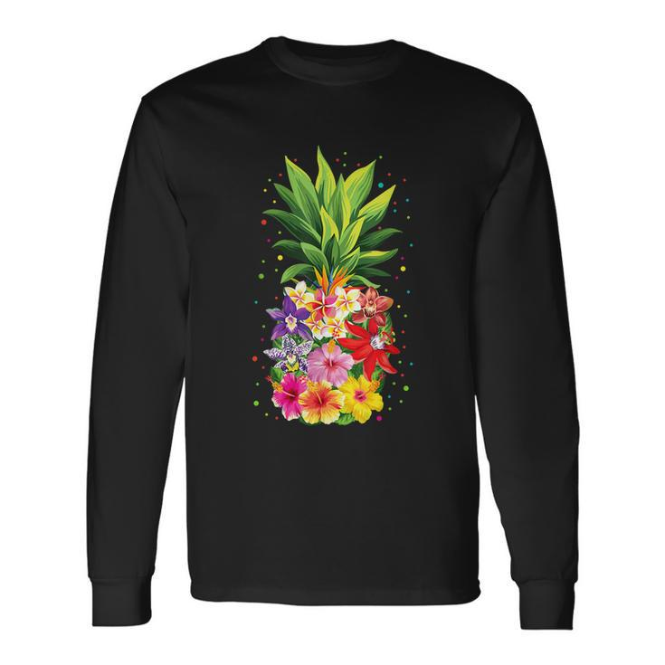 Pineapple Flowers Aloha Hawaii Vintage Hawaiian Floral Women Long Sleeve T-Shirt