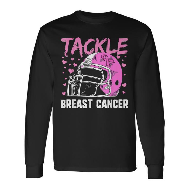 Pink Football Helmet Men Boys Tackle Breast Cancer Men Women Long Sleeve T-Shirt T-shirt Graphic Print