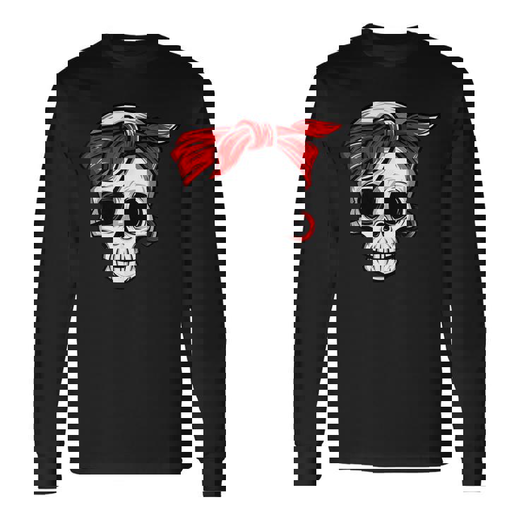 Pirate Dead With Eye Patch Red Bandana Halloween Diy Costume Long Sleeve T-Shirt