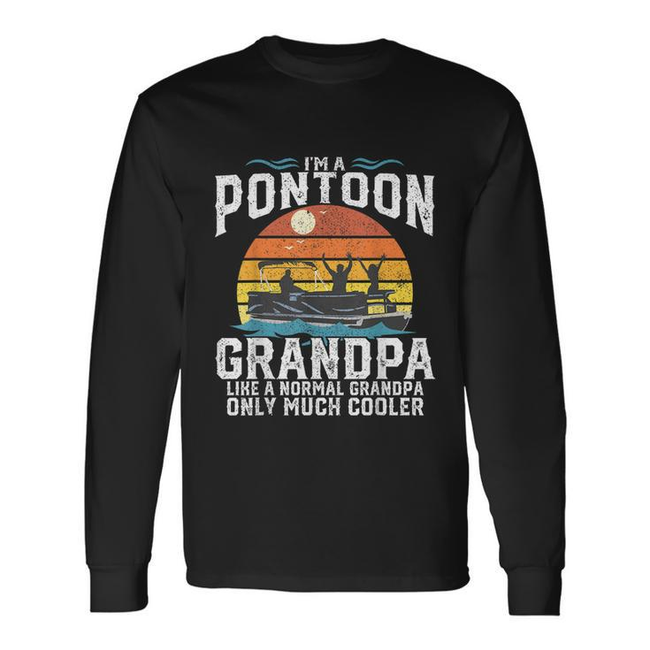 Pontoon Grandpa Captain Retro Boating Fathers Day Tshirt Long Sleeve T-Shirt