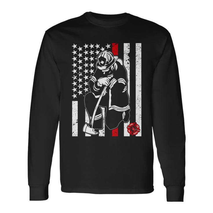Praying Firefighter Thin Red Line Tshirt Long Sleeve T-Shirt Gifts ideas