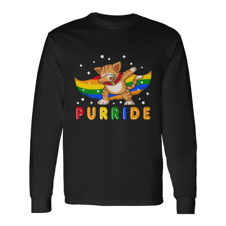 Pride Month Dabbing Purride Cat Gay Pride Lgbt Long Sleeve T-Shirt