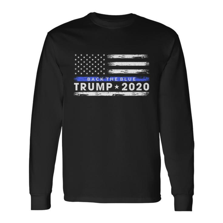 Pro Trump 2020 Back The Blue Thin Blue Line American Flag Long Sleeve T-Shirt