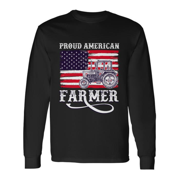 Proud American Farme Farmer With Usa Flag Long Sleeve T-Shirt