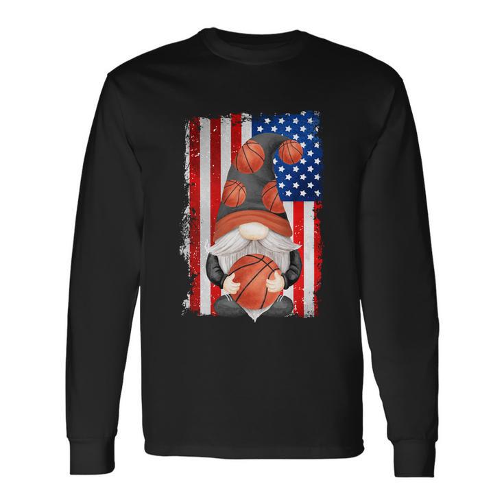 Proud Basketball Grandpa Gnome With Patriotic American Flag Long Sleeve T-Shirt