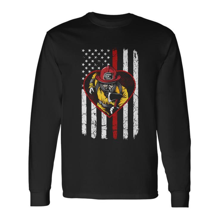 Proud To Be A Firefighter Usa American Flag Thin Red Line Long Sleeve T-Shirt