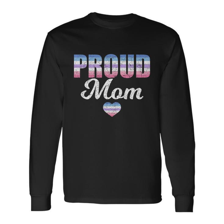 Proud Mom Bi Gender Flag Heart Lgbt Bigender Long Sleeve T-Shirt