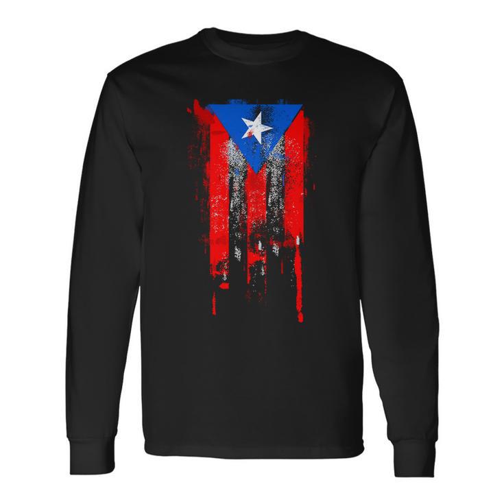 Puerto Rico Flag Drip Long Sleeve T-Shirt