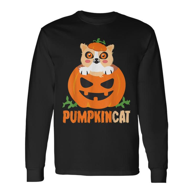 Pumpkin Cat Cute Kitty Trick Or Treat Halloween Costume Long Sleeve T-Shirt