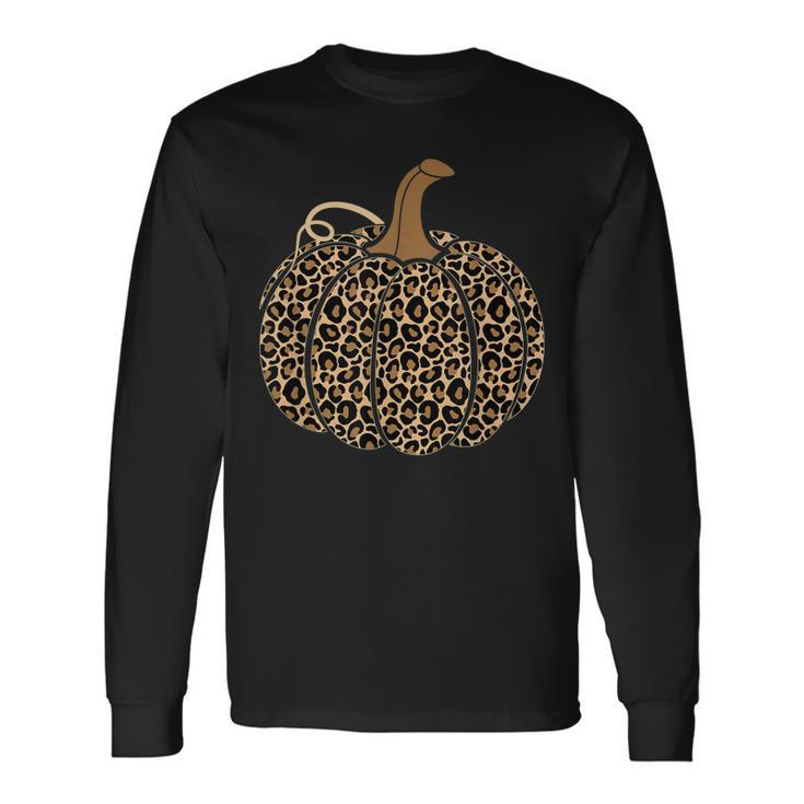 Pumpkin Leopard Women N Girls Halloween Thanksgiving Long Sleeve T-Shirt