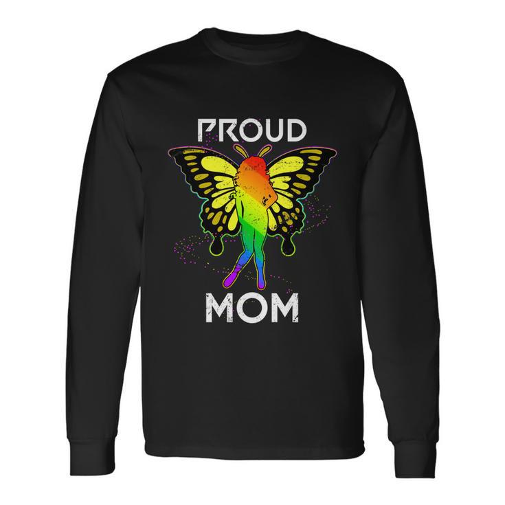 Rainbow Butterfly Proud Lesbian Mom Lgbt Cool Long Sleeve T-Shirt