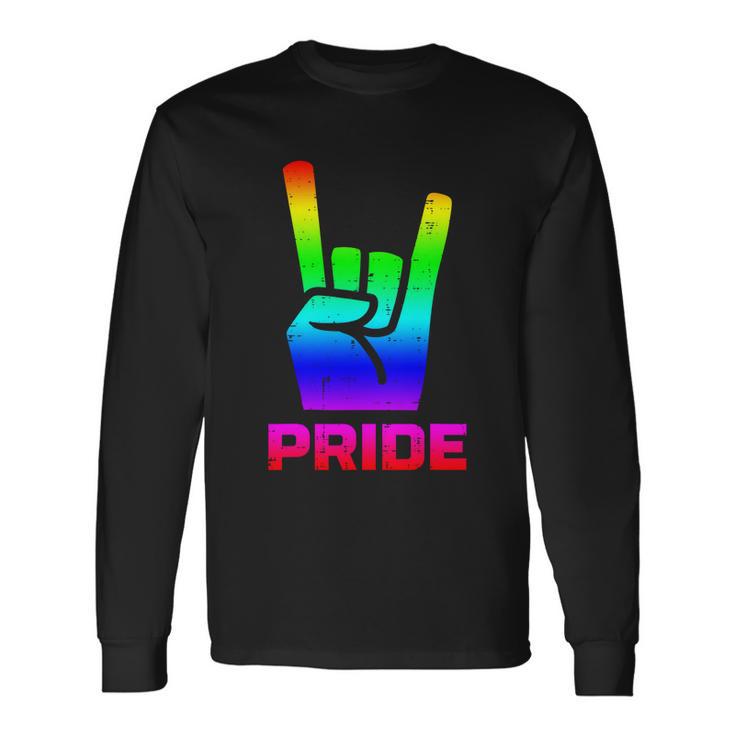 Rainbow Rock Hand Sign Pride Punk Gay Flag Lgbtq Men Women Long Sleeve T-Shirt