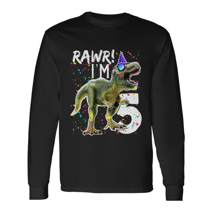 Rawr Im 5 5Th Birthday Party Rex Dinosaur For Boys Tshirt Long Sleeve T-Shirt