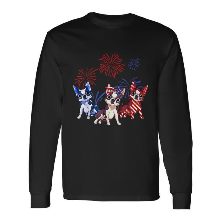 Red White Blue Boston Terrier Usa Flag 4Th Of July Long Sleeve T-Shirt