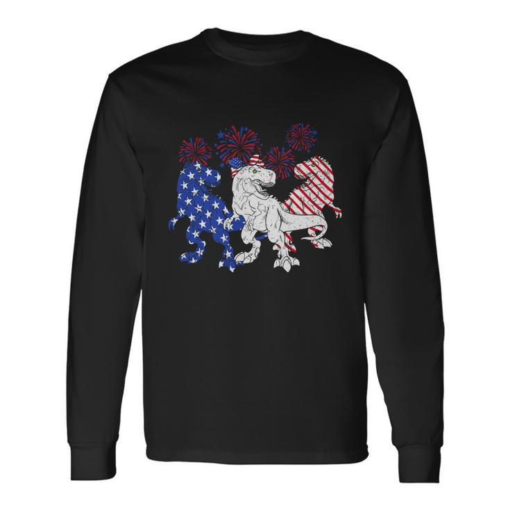 Red White Blue Trex Firework 4Th Of July Graphic Plus Size Shirt For Men Women Long Sleeve T-Shirt