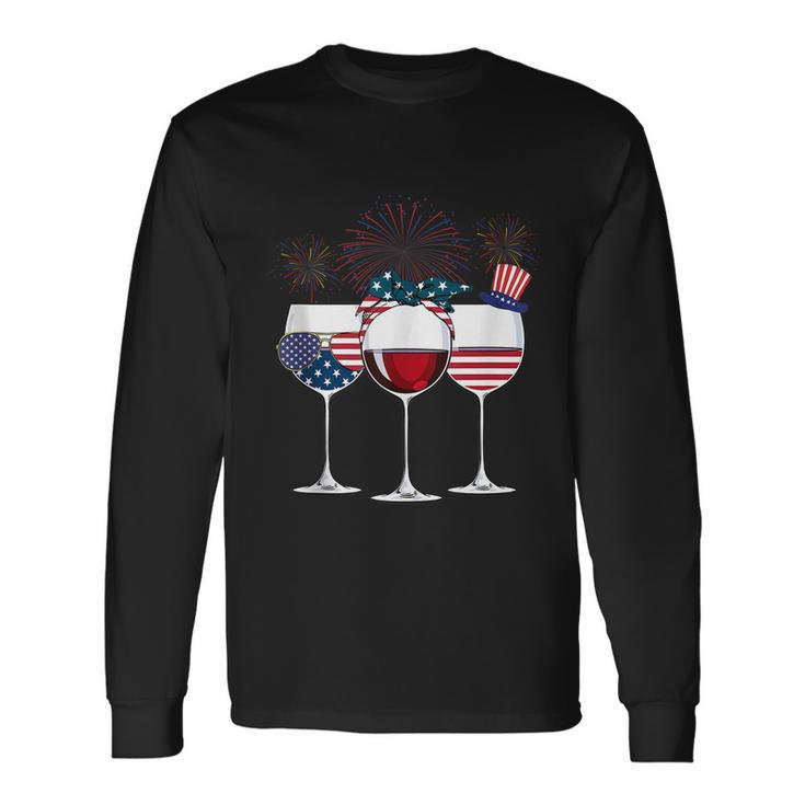 Red White And Blue Wine Glass 4Th Of July Long Sleeve T-Shirt
