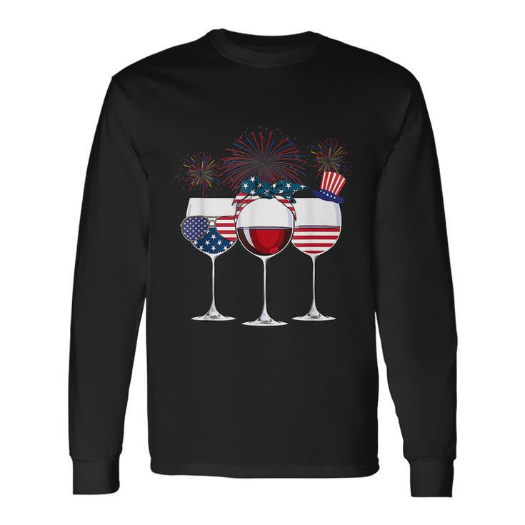 Red White And Blue Wine Glass 4Th Of July V2 Long Sleeve T-Shirt