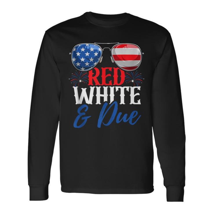 Red White And Due 4Th Of July Pregnancy Announcement Flag Long Sleeve T-Shirt