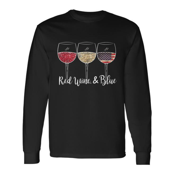 Red Wine & Blue 4Th Of July Wine Red White Blue Wine Glasses V3 Long Sleeve T-Shirt