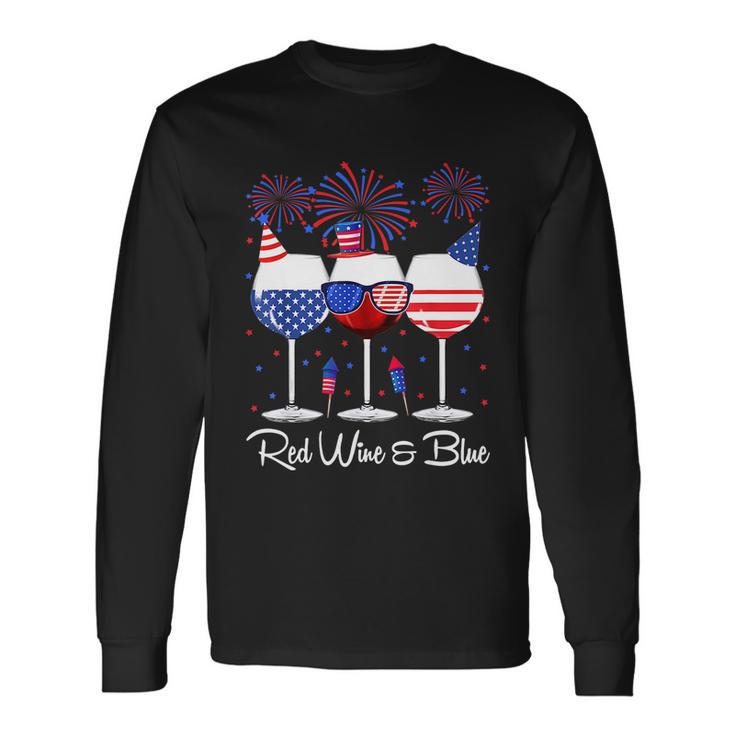 Red Wine & Blue 4Th Of July Wine Red White Blue Wine Glasses V4 Long Sleeve T-Shirt