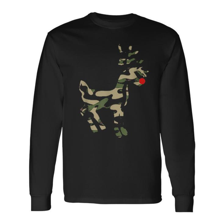Reindeer Red Nose Camo Camouflage Xmas Holiday Hunting Men Women Long Sleeve T-Shirt T-shirt Graphic Print