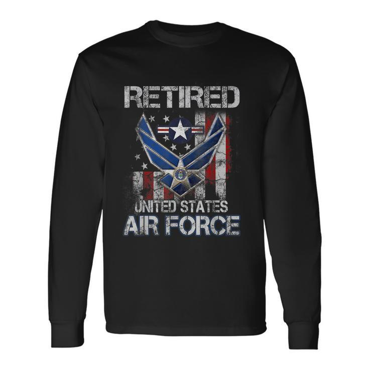Retired Us Air Force Veteran Usaf Veteran Flag Vintage Tshirt Long Sleeve T-Shirt
