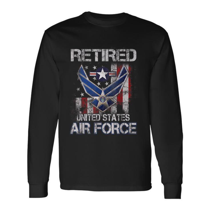 Retired Us Air Force Veteran Usaf Veteran Flag Vintage V2 Long Sleeve T-Shirt