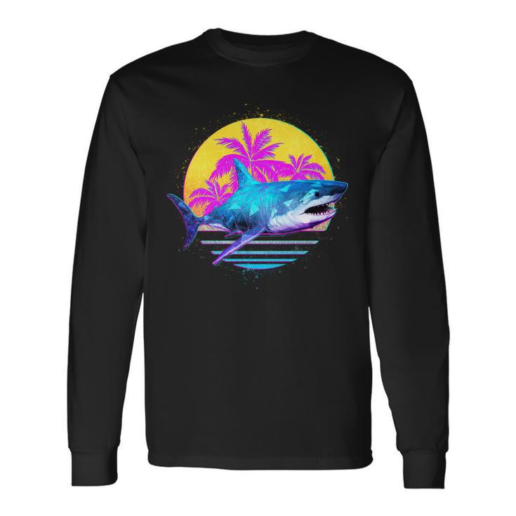 Retro 80S Polygon Shark Long Sleeve T-Shirt