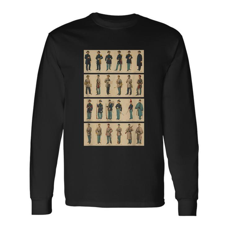 Retro Art Usa Military History Dress Guide Vintage Civil War Long Sleeve T-Shirt