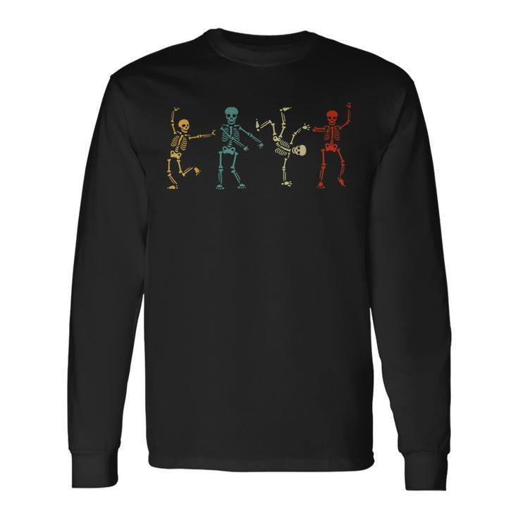 Retro Dancing Skeleton Dance Challenge Girls Boys Halloween Long Sleeve T-Shirt
