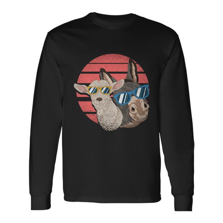 Retro Farm Animal Lover Cool Goat Sunglasses Donkey Farm Meaningful Long Sleeve T-Shirt