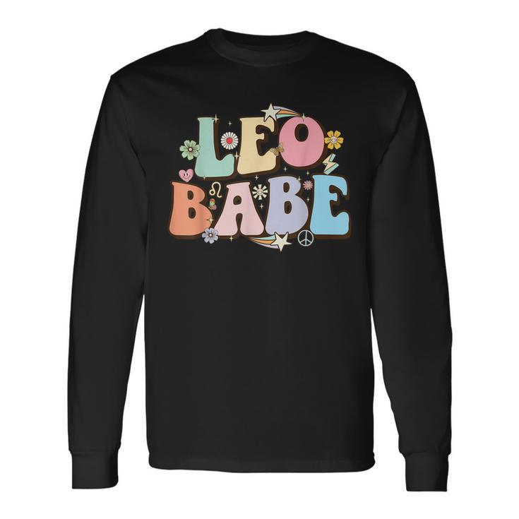 Retro Groovy Leo Babe July & August Birthday Leo Zodiac Sign Long Sleeve T-Shirt