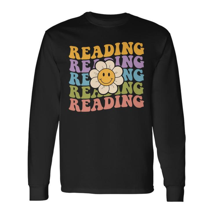 Retro Groovy Reading Teacher Back To School Long Sleeve T-Shirt