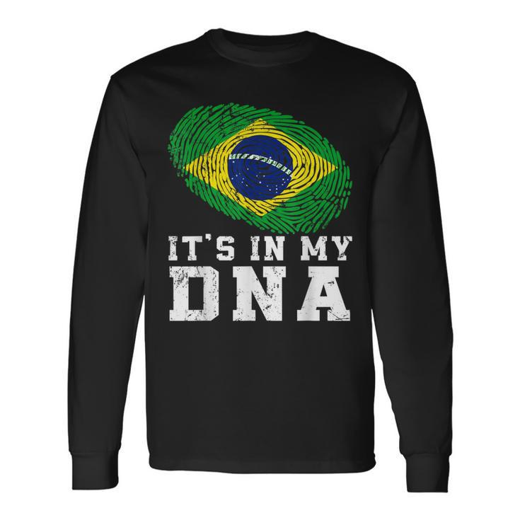 Retro Its In My Dna Brazil Flag Patriotic Long Sleeve T-Shirt