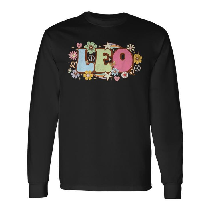 Retro Leo Zodiac Sign Astrology July August Birthday Leo V3 Long Sleeve T-Shirt