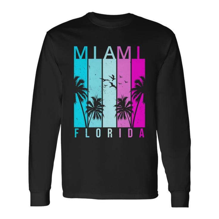 Retro Miami Florida Summer Neon Colors Long Sleeve T-Shirt